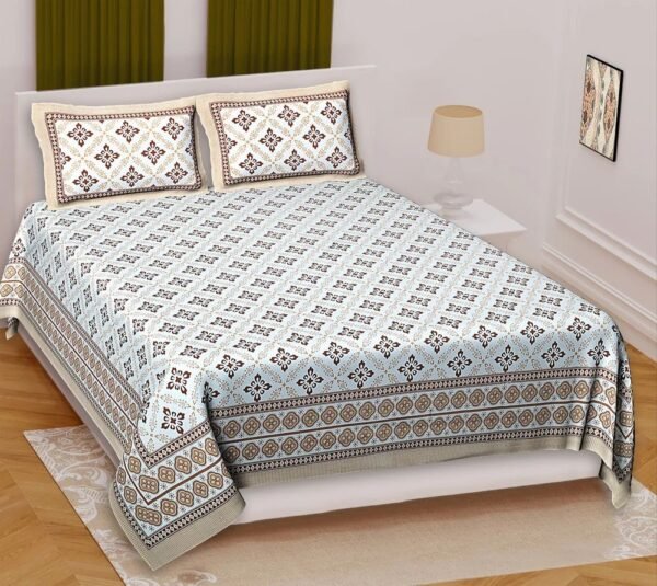 39-01-1000x1000-2.jpg Premium Cotton King Size Block Print Bedsheet ? Elegant Floral Hand?Printed Design, Soft & Breathable Double Bed Sheet for Bedroom Decor