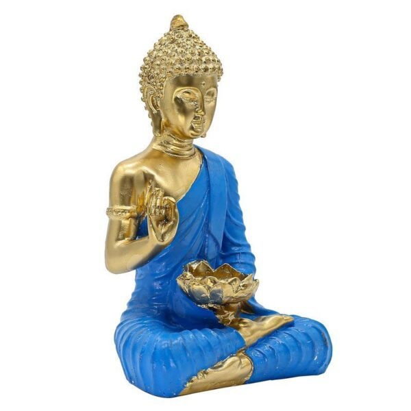4-11-1.jpg Buddha with Lotus Flower Statue, Blue Robe Gold Finish, 24.1 x 16.5 cm, Meditation Lotus Bowl