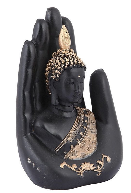 4-12-1.jpg Handcrafted Lord Meditating Hand Palm Buddha Idol Statue Showpieces for Living Room,Bedroom,Gift,Home Decor,Table Decorations (Black Palm Buddha)