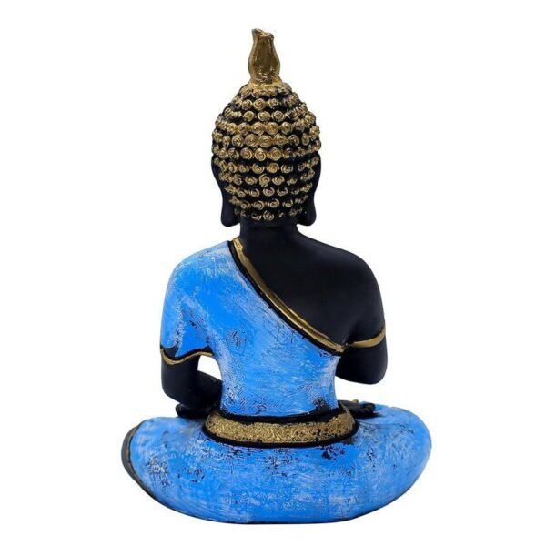 Decorative Buddha Statue, Black and Blue with Gold Accents, 25.4 cm x 17.8 cm, Meditation Pose
