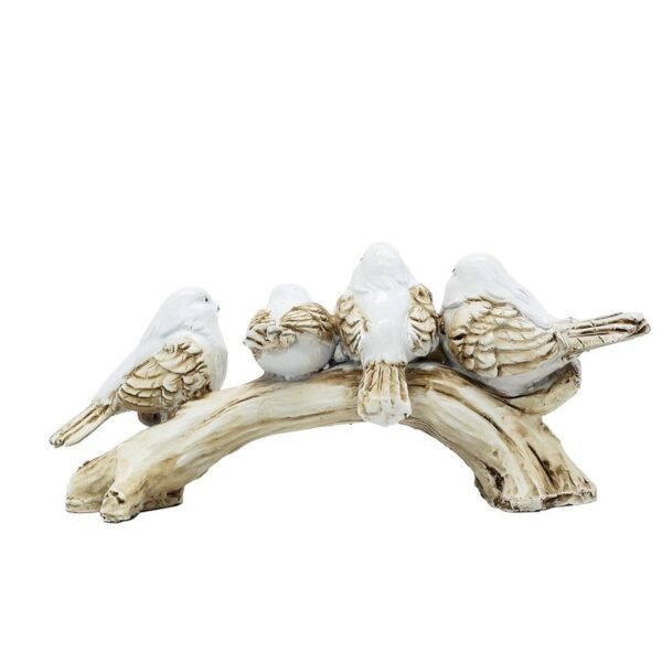 4-14.jpg White Resin Love Birds on Tree Branch - Set of 4 Bird Statues for Tabletop & Shelf Decor