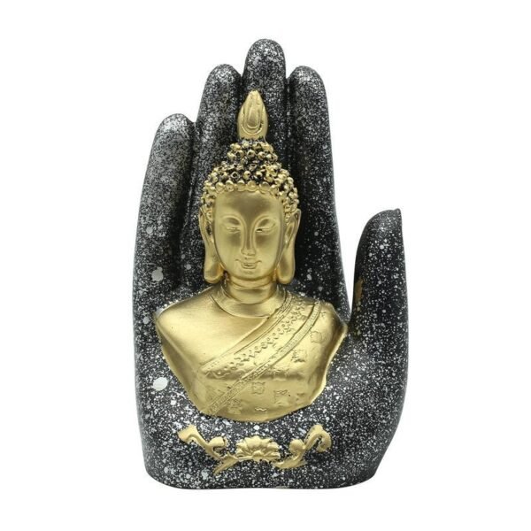 4-2-1.jpg Abhaya Mudra Resin Statue, Fearless Protection Decor for Living Room, Meditation Space & Altar, Black & Gold Buddha Hand Ornament