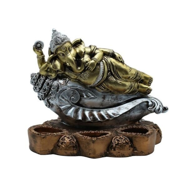 Gold & Silver Ganesha Statue on Conch Shell - Hindu God Decorative Figurine for Home & Office