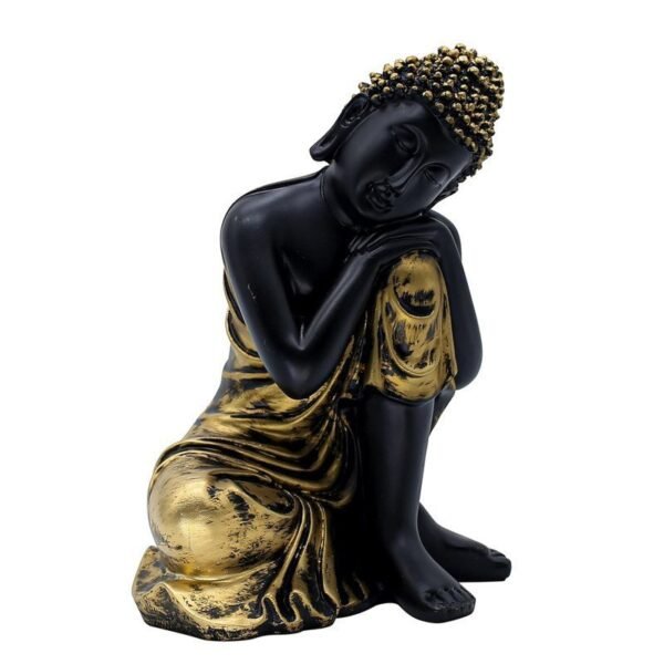 Resting Buddha Statue for Home Decor, Black and Gold, 21.6 cm x 16.5 cm, Resting Pose