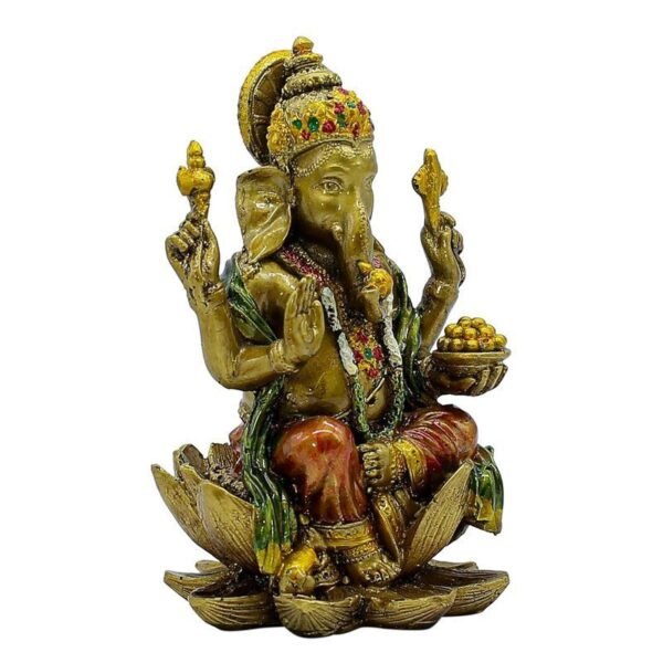 Golden Ganesha Statue - Remover of Obstacles - Hindu God Decorative Figurine for Home & Office