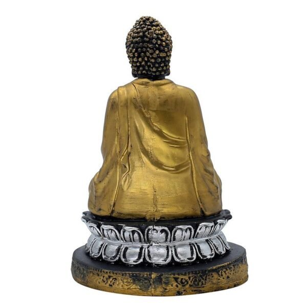 4-24-1.jpg Samadhi Buddha Statue, Black and Gold, 21.6 x 15.2 cm, Silver Lotus Base