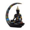 Decorative Buddha Statue on Crescent Moon, Black with Colourful Mosaic Pattern, 20 x 15 cm