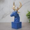 Blue Deer Head Sculpture with Gold Antlers - Modern Home Decor - Unique Gift Idea