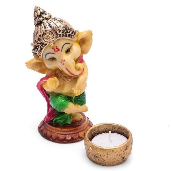 4-25-2.jpg Handcrafted Lord Ganesha Tea Light Candle Holder Metal Resin Puja & Diwali Home Decor, Religious Statue Showpiece, Good Luck Gift for Temple, Office & Living Room