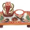 4-30-2.jpg Handcrafted Marble Ganesha Chowki with Diya Decorative PUJA Thali Set for Roli, Chawal, Temple & Home decor Festive Diwali & Ganesh Chaturthi Gift
