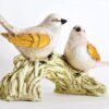 4-32.jpg Adorable Bird Figurines on Branch - White and Gold Decorative Statue for Home and Garden