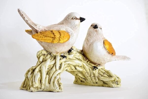 4-32.jpg Adorable Bird Figurines on Branch - White and Gold Decorative Statue for Home and Garden