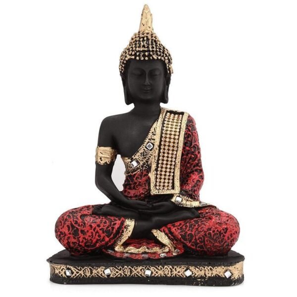 Elegant Resin Seated Buddha Statue, Black & Red with Gold Accents, Meditating Zen Figurine for Home Decor, Yoga, Altar & Feng Shui Gift