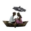Romantic Couple in Boat Resin Sculpture HandPainted Umbrella Love Statue for Home Decor, Anniversary, Valentines Day Gift