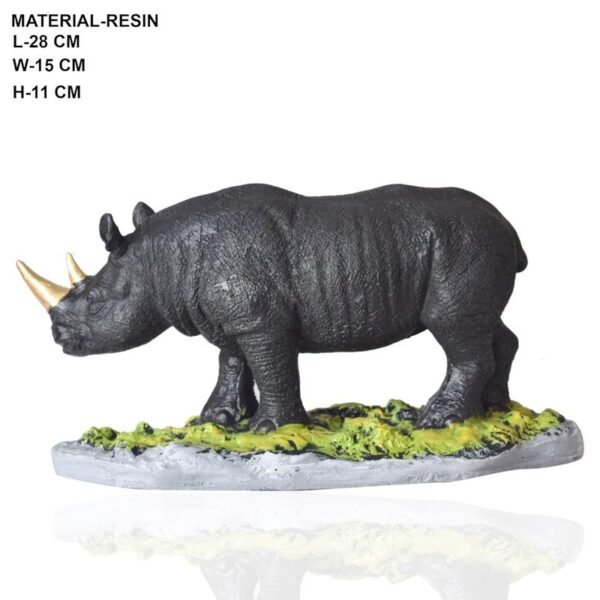 Realistic Black Rhino Figurine with Gold Horn - Wildlife Decor