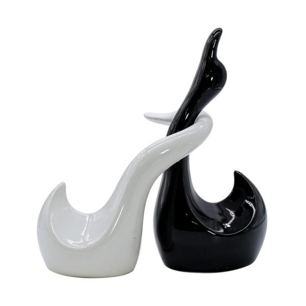 Black & White Swan Sculpture Duo - Elegant Modern Decor Accent