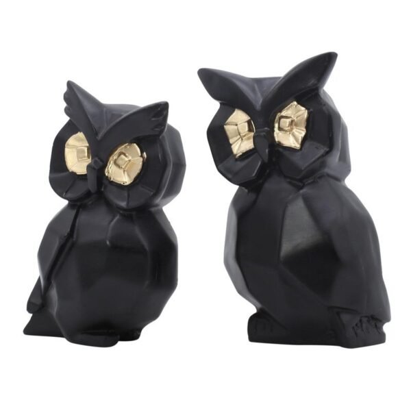 Modern Black Owl Figurine Duo - Gold-Eyed Sculptural Home Decor