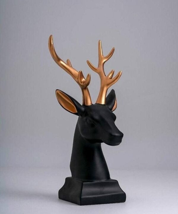 4-5.jpg Modern Resin Deer Bust with Gold Antlers - Sleek Black & White Animal Decor for Home & Office