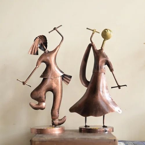 Table Top Metal Dandiya Couple Blue | Handcrafted Decorative Showpiece for Home & Office D?cor | Artistic Rajasthani Folk Dance Figurine