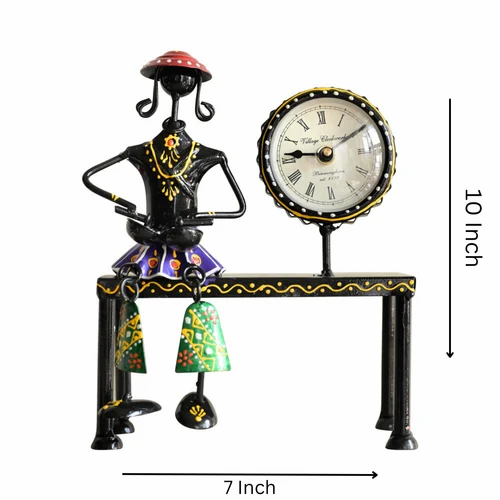 Decorative Sitting Doll with Clock in Metal | Handcrafted Table Showpiece with Timepiece | Unique Home & Office D?cor Gift Item
