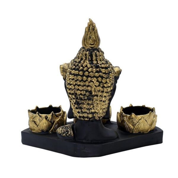 4-8-1.jpg Resin Buddha Head Tealight Candle Holder Black & Gold Statue with 3 Lotus Votive Stands, 7 Home & Garden decor for Meditation & Spiritual Gift