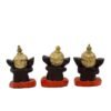 Set of 3 Polyresin 3 Wise Ganesha Figurines, Decorative Showpiece with Gold Crown, 4.5 Inch, Dark Brown for Home, Office & Temple Decor
