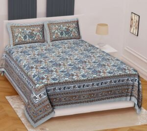 Premium Cotton Double Bedsheet ? Soft, Breathable Hand?Printed Design for Stylish Bedroom Decor