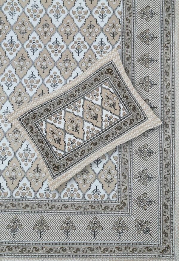 Premium Cotton Double Bedsheet ? Soft & Breathable Hand?Printed Floral Design for Bedroom Decor