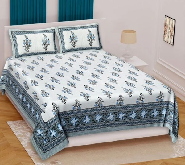Jaipuri Printed Cotton Double / King Size Bedsheet ? Traditional Rajasthani Block-Print, 100% Soft Breathable Cotton
