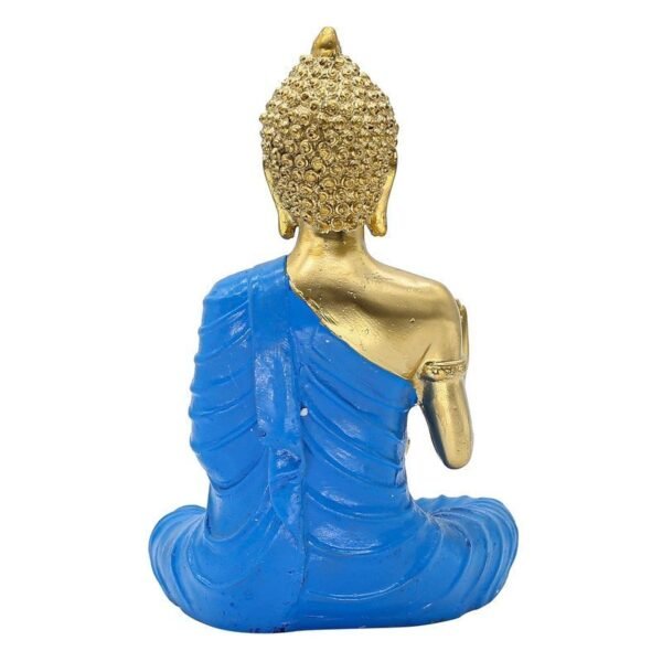 5-10-1.jpg Buddha with Lotus Flower Statue, Blue Robe Gold Finish, 24.1 x 16.5 cm, Meditation Lotus Bowl