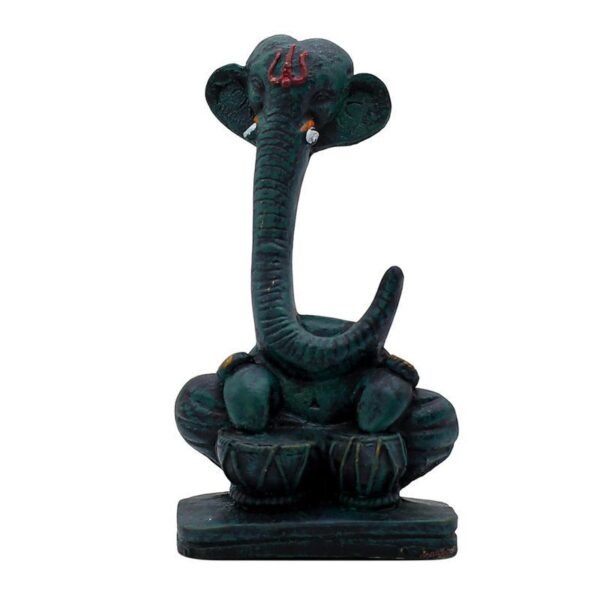 Abstract Long Trunk Ganesha Idol Matte Black Ganpati Statue with Damru for Home Decor, Office Desk & Gift 6 Inch Modern Polyresin Showpiece