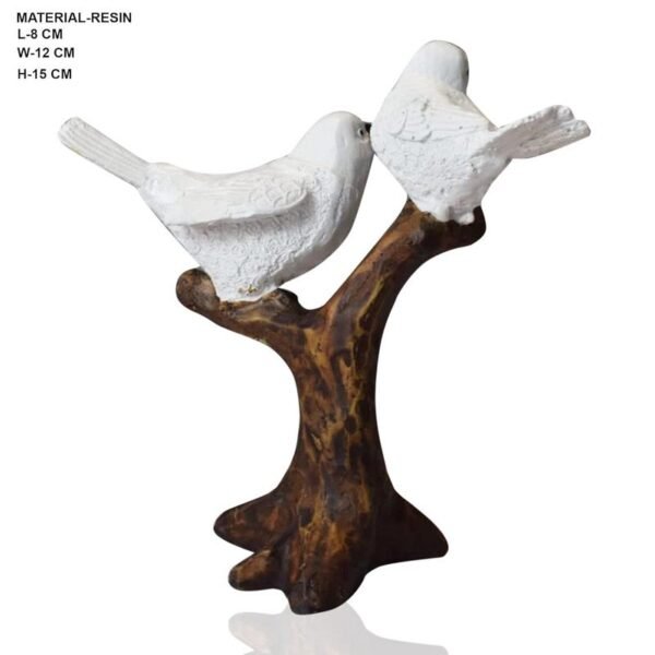 White Resin Birds Perched on Branch Sculpture - Nature Lover Gift, Shelf Decor
