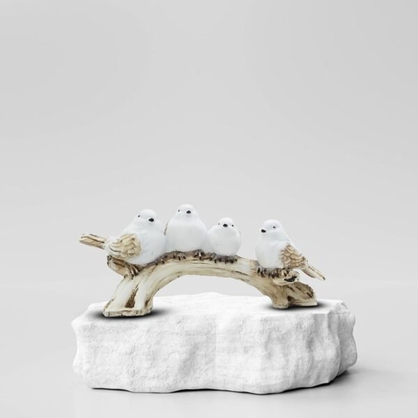 5-11.jpg White Resin Love Birds on Tree Branch - Set of 4 Bird Statues for Tabletop & Shelf Decor