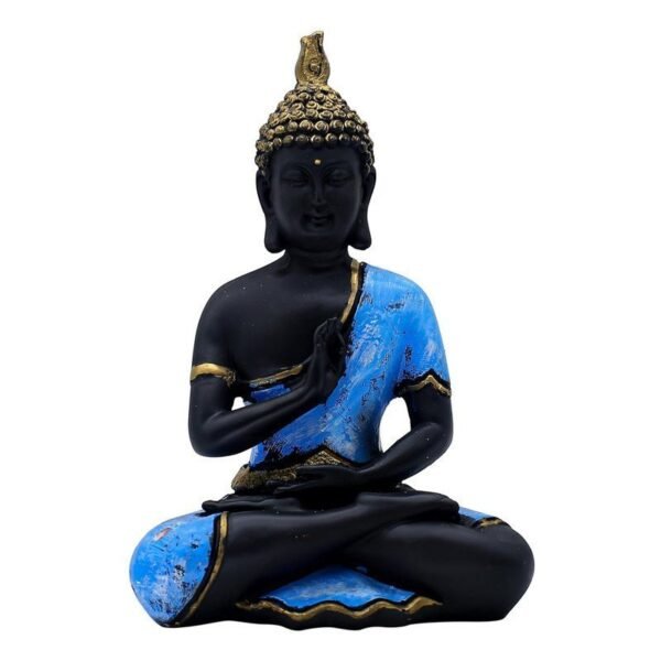 Decorative Buddha Statue, Black and Blue with Gold Accents, 25.4 cm x 17.8 cm, Meditation Pose