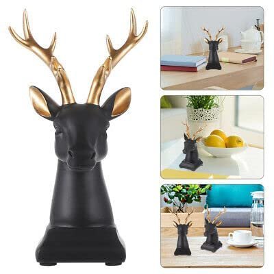 5-12.jpg Elegant Black Deer Head with Gold Antlers - Contemporary Wall Hanging Sculpture