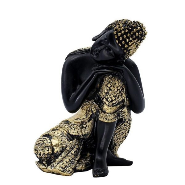 Resting Buddha Showpiece Statue, Black and Gold, 16.5 cm x 12.7 cm