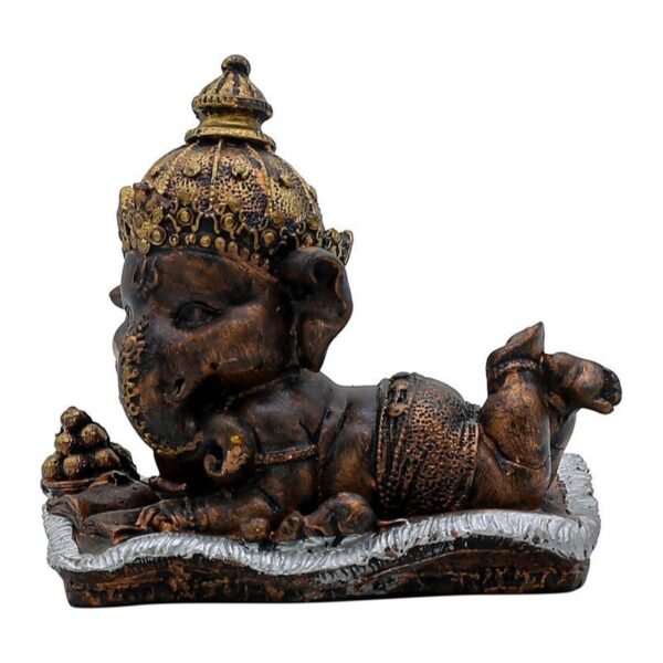 Ganesha on Conch Shell Statue - Metal Gold Accents Decorative Figurine for Pooja Room & Meditation