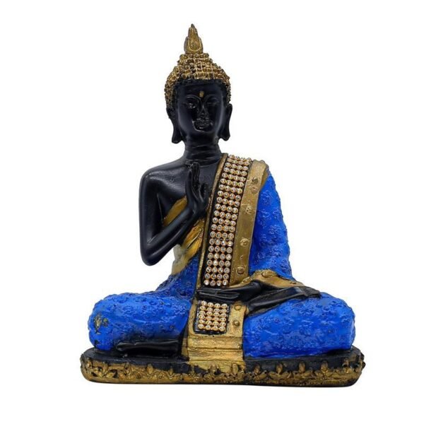 Thai Buddha Statue with Crystal Accents, Black and Blue, 7.5 x 6 inch, Meditation Decor