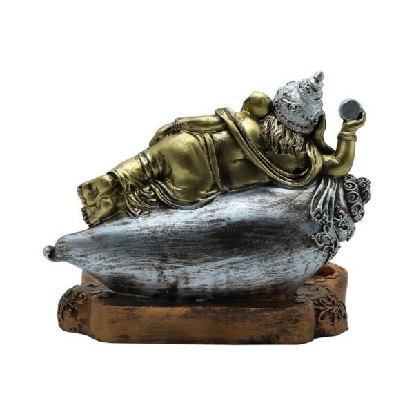 Gold & Silver Ganesha Statue on Conch Shell - Hindu God Decorative Figurine for Home & Office