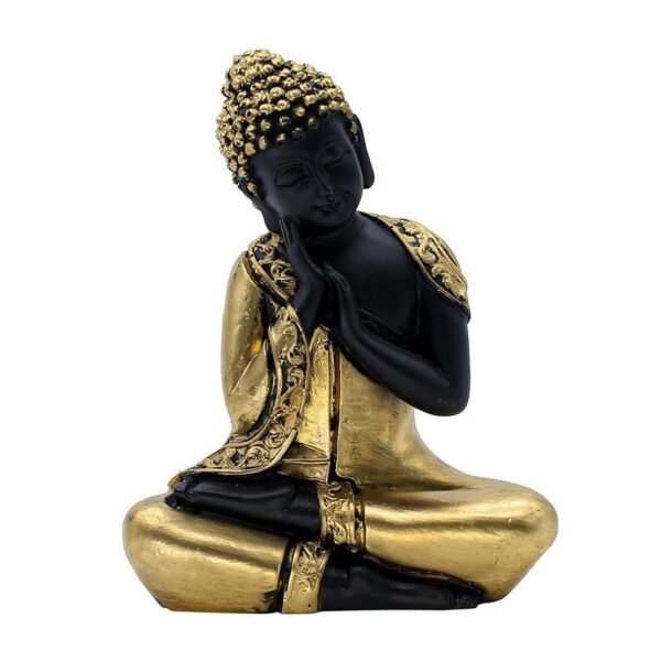Polyresin Buddha Statue for Shelf Decor, Black and Gold, 16.5 cm x 12.7 cm