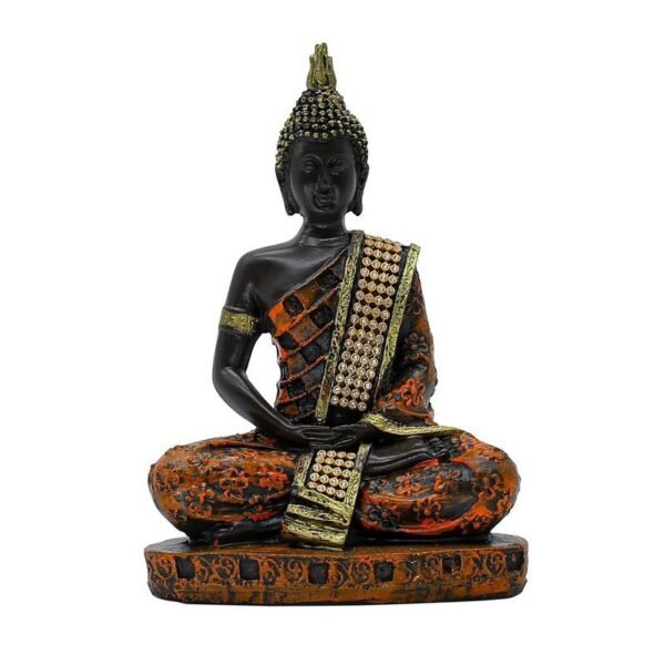 Samadhi Buddha Decorative Buddha Statue, Black and Orange with Jewelled Robe, 7.5 inch Height