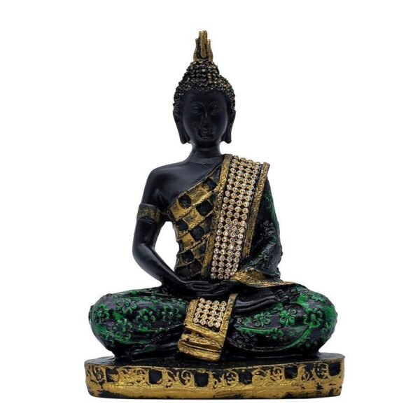 Decorative Buddha Statue with Crystal Embellishments, Black and Gold, 7.5 x 5 Inch