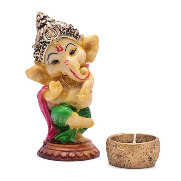 5-18-2.jpg Handcrafted Lord Ganesha Tea Light Candle Holder Metal Resin Puja & Diwali Home Decor, Religious Statue Showpiece, Good Luck Gift for Temple, Office & Living Room