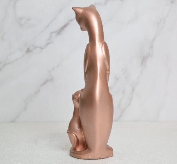 Rose Gold Cat Statue - Elegant Mother and Kitten Sculpture for Home Decor
