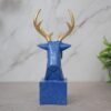 Blue Deer Head Sculpture with Gold Antlers - Modern Home Decor - Unique Gift Idea