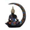 Decorative Buddha Statue on Crescent Moon, Black with Colourful Mosaic Pattern, 20 x 15 cm