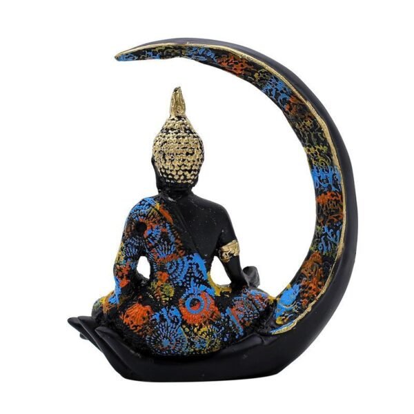 Decorative Buddha Statue on Crescent Moon, Black with Colourful Mosaic Pattern, 20 x 15 cm