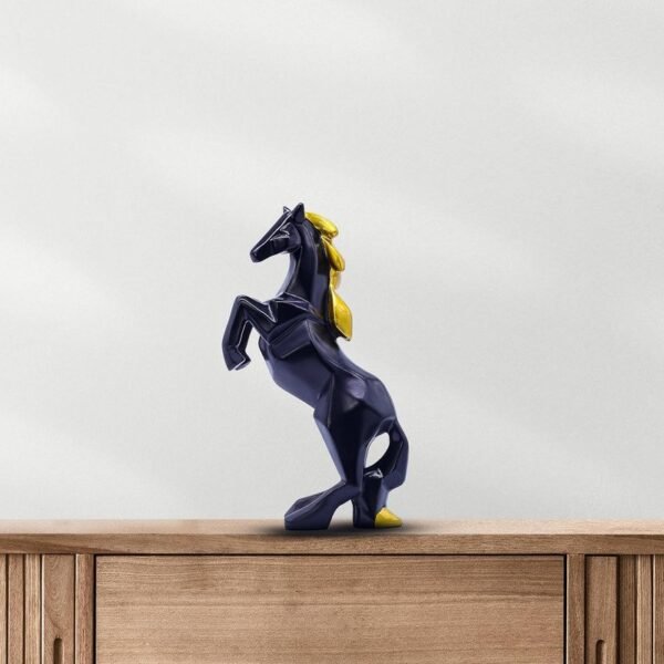 Geometric Black Horse Statue with Golden Mane - Modern Decorative Art for Home and Office