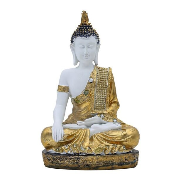 Decorative Buddha Statue for Meditation Room White and Gold, 28 cm x 18 cm