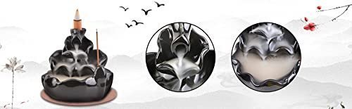 5-25-2.jpg Black Ceramic Waterfall Backflow Incense Burner Lotus Leaf Design, Aromatherapy Incense Cone Holder for Home, Yoga & Meditation decor